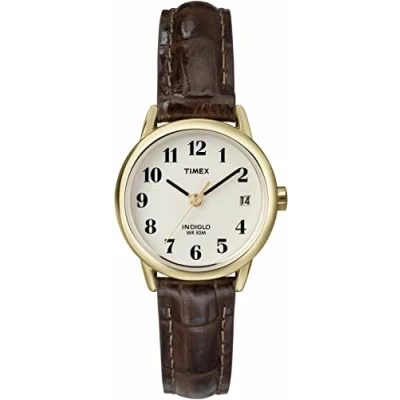 Image de Timex Femme T20071D7 Easy Reader Quartz Analogique Blanc Marron Cuir