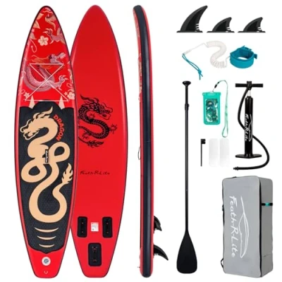 Image de FEATH R LITE Planche De Stand Up Paddling Sup Gonflable avec Pagaie Réglable/Pompe/Sac À Dos/Sac Étanche Dragon