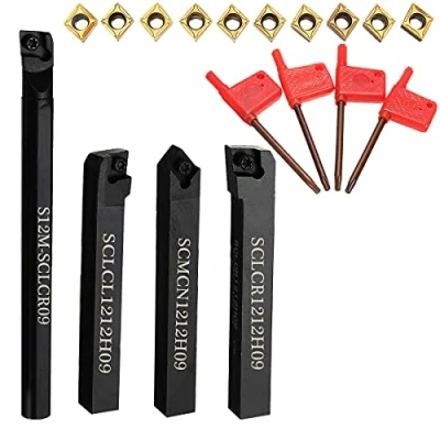 Image de Maizoon Lot de 4 Porte Outils CNC S12M SCLCR09 SCLCR1212H09 SCLCL1212H09 SCMCN1212H09 + 10 Inserts en Carbure Clés Tour à Rainurer Interne Robuste DZ07