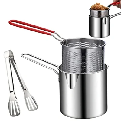 Image de Maodom friteuse en Acier Inoxydable,Petite Creative Inoxydable 304 Marmite pour Frire Les Poulet, Le Poisson séché, Frites, côtelettes etc