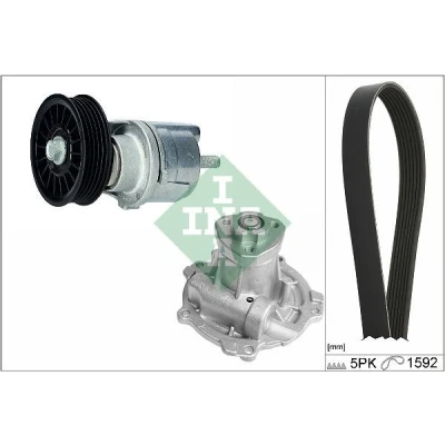 Image de INA 529 0161 31 pompe à eau+Jeu de courroie trapézoïdale nervures avec eau Contrôler et changer roue libre alternateur si nécessaire