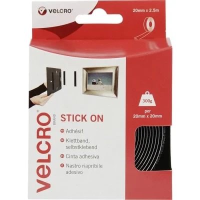 Image de Bande auto adhésive Velcro Stick On 20 mm x 2.5 m Noir