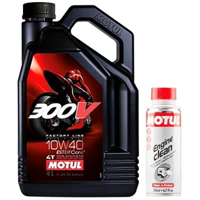 Image de Motul Duo Huile Moto 300 V Factory Line Road Racing 4T 10 W 40, 4 l + Engine Clean 200 ML