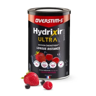 Image de Overstim.s Boisson énergétique Hydrixir Ultra (400g) 3 sources de glucides 4 électrolytes 6 vitamines BCAA + Glutamine Bicarbonate sodium Saveur peu sucrée Fruits rouges