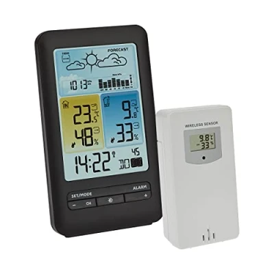Image de Station météo radio TFA Dostmann, 35.1165.01, prévisions avec symboles, pression atmosphérique graphique, phase de lune, horloge, valeurs max et min, en exclusivité sur Amazon, noir