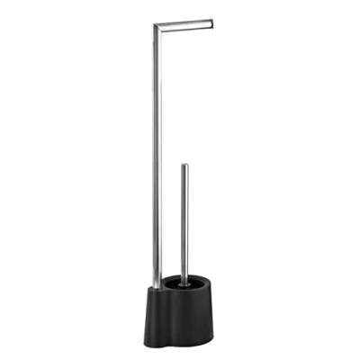 Image de WENKO Serviteur WC sur pied, brosse et dérouleur papier toilette, Avola noir, Acier inox, 13 x 66,5 16 cm