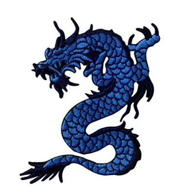 Image de Patch brodé en forme de Dragon bleu, à coudre ou coller avec fer repasser