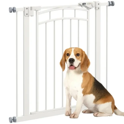 Image de PawHut barrière de sécurité pour Chien Extensible 74 80 cm, Double Verrouillage, Fermeture Automatique, d&#039;escalier à Fixation par Pression sans percer, Hauteur 76 Blanc