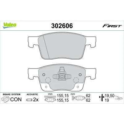 Image de VALEO 302606 Jeu de plaquettes frein Essieu avant contact signal d&#039;usure inclus avec tôle anti bruit OPEL: Astra K 3/5 portes