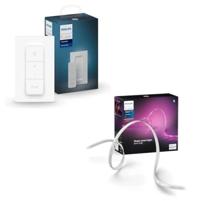 Image de Philips Hue Kit de base LED intelligente Solo Lightstrip d&#039;intérieur 10 m, 1 variateur contrôle avec l&#039;application Hue, fonctionne Alexa, Google Assistant et Apple HomeKit