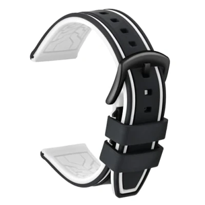 Image de ULLCHRO Bracelet Montre Remplacer Silicone Bicolore 20, 22, 24, 26mm Caoutchouc avec Acier Inoxydable Boucle Noir (24mm, et Blanc)